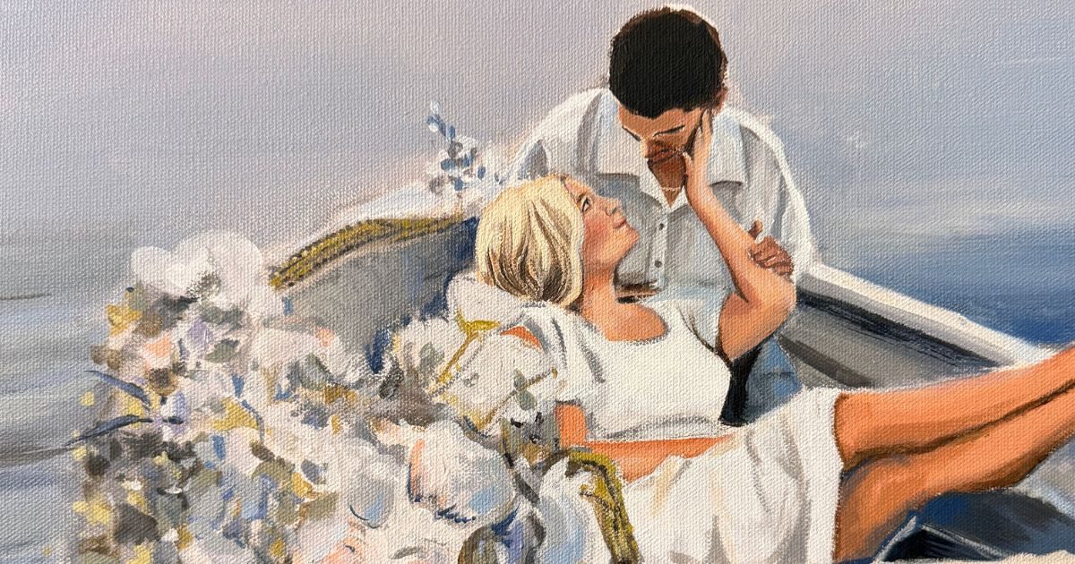 Away With You — Milestone Collection commissioned painting of a couple in a boat